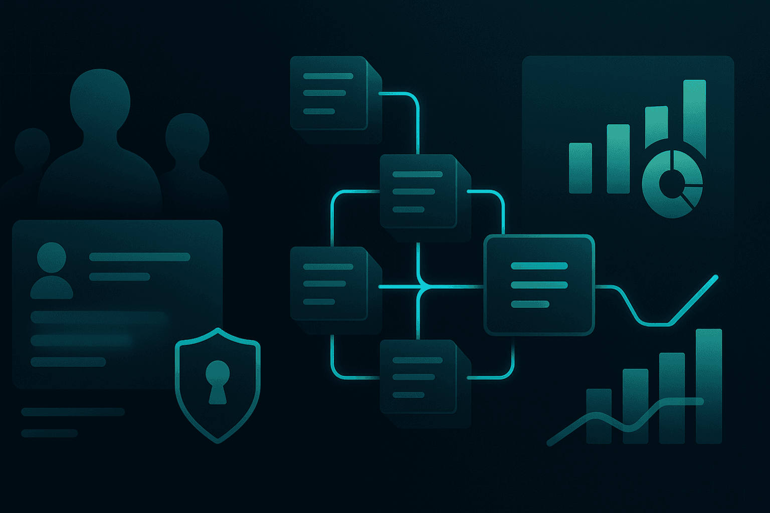 Abstract audit ledger combined with product analytics charts